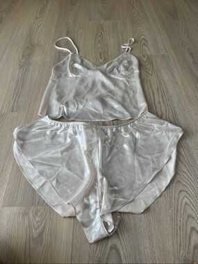 Sheer Satin-Look Pajama Set in Pearl cream - Women Intimates & Sleepwear